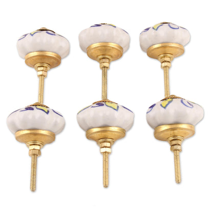 Bright Sunshine Ceramic Cabinet Knobs Floral Yellow White (Set of 6) India