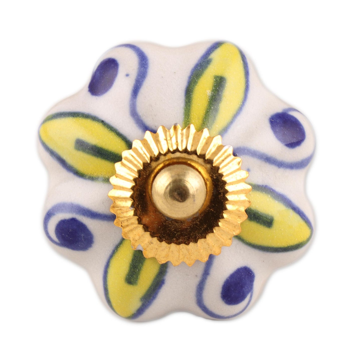 Bright Sunshine Ceramic Cabinet Knobs Floral Yellow White (Set of 6) India