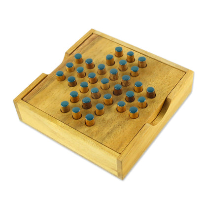 Elimination Hand Made Wood Peg Game Teal from Thailand