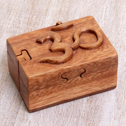 Om Protector Hand Carved Wood Puzzle Box Om Symbol from Indonesia