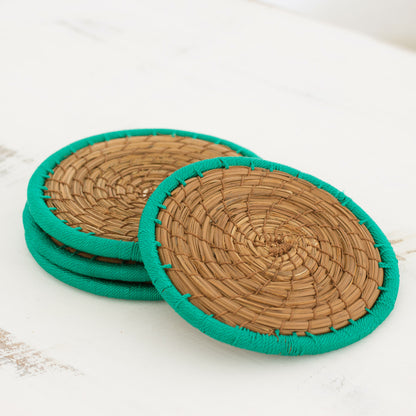 Latin Toast in Green Pine Needle Polyester Green Coasters (Set of 4) Guatemala