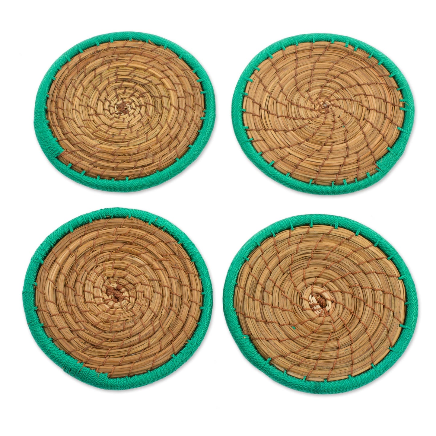 Latin Toast in Green Pine Needle Polyester Green Coasters (Set of 4) Guatemala