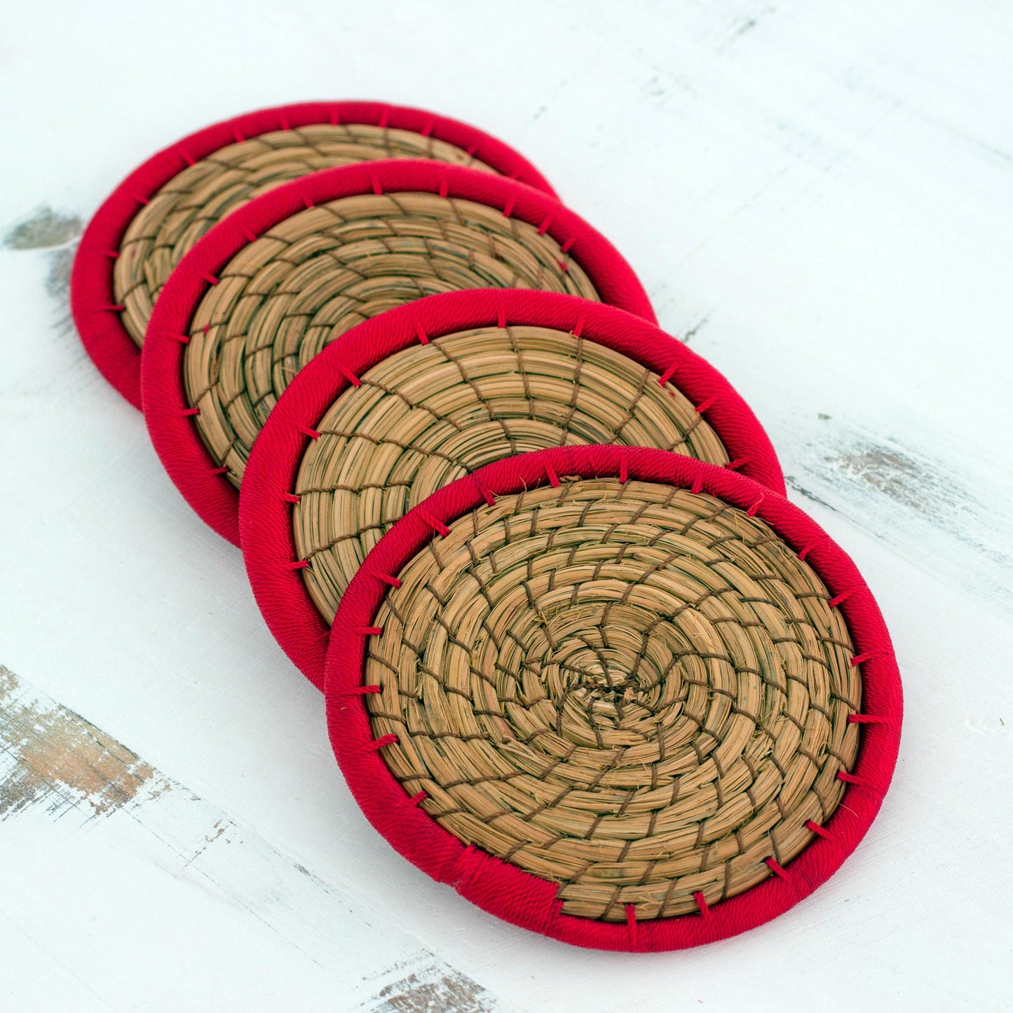 Latin Toast in Red Pine Needle Polyester Red Coasters (Set of 4) Guatemala