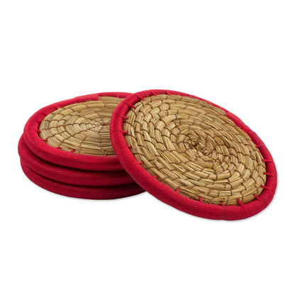 Latin Toast in Red Pine Needle Polyester Red Coasters (Set of 4) Guatemala
