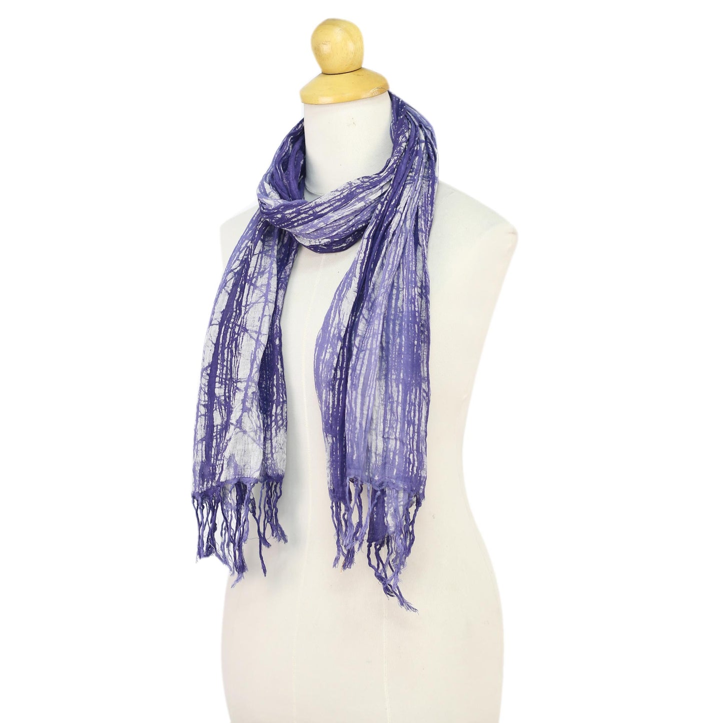 Speckled Field in Iris Batik Tie-Dyed Cotton Scarf in Blue-Violet from Thailand