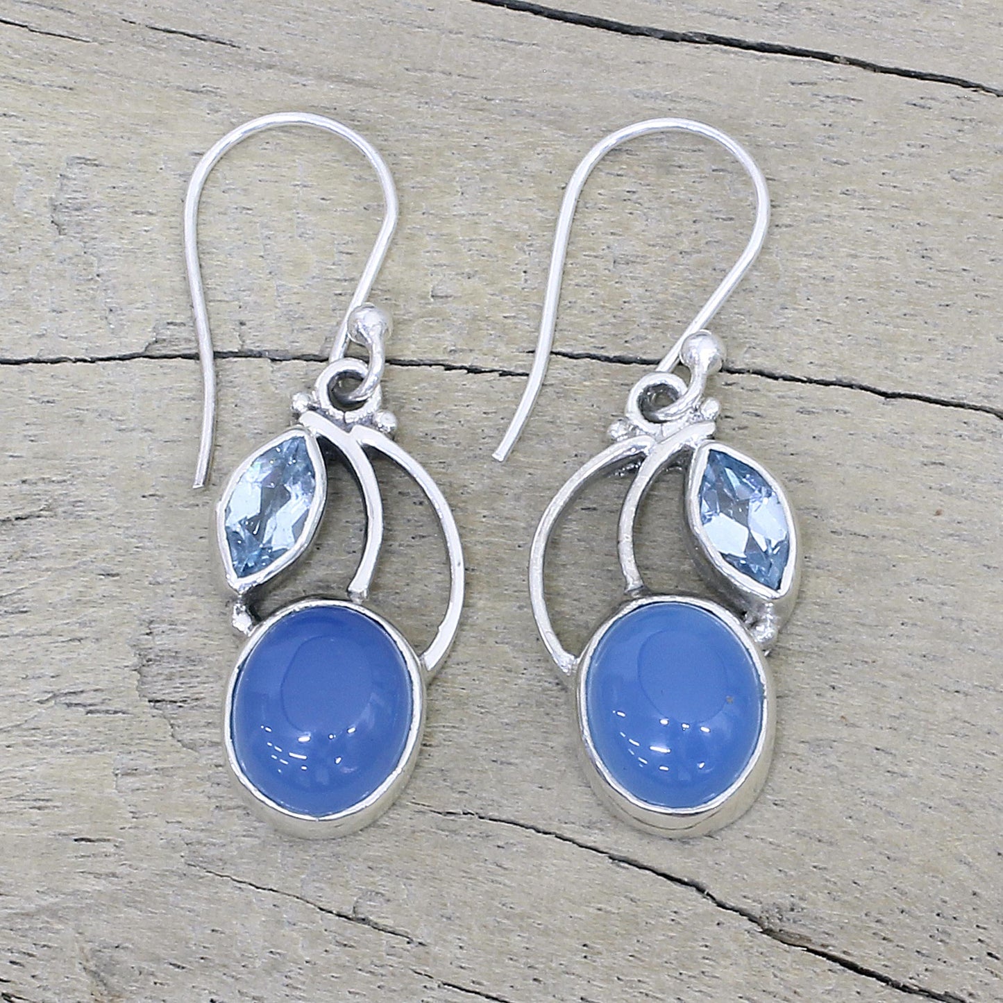Blue Fog Chalcedony & Topaz Dangle Earrings