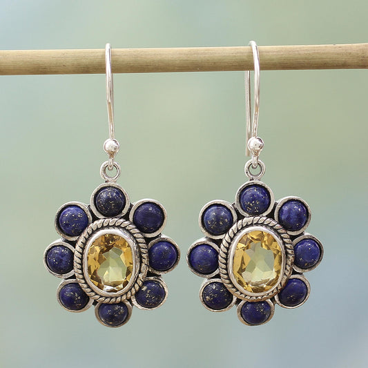 Sunny Blue Citrine & Lapis Lazuli Dangle Earrings