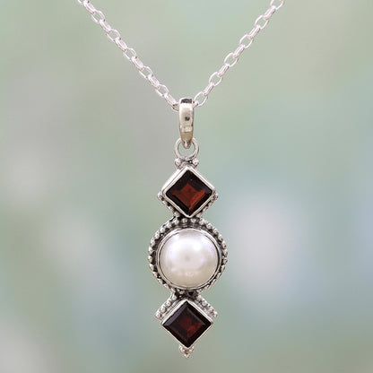 Red Guardians Garnet & Pearl Necklace