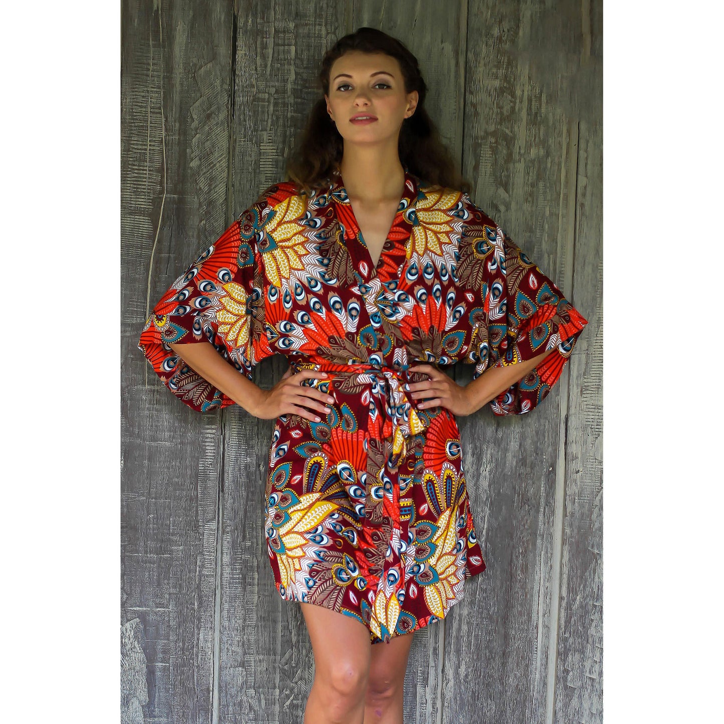 Brush Fire Red Peacock Rayon Robe