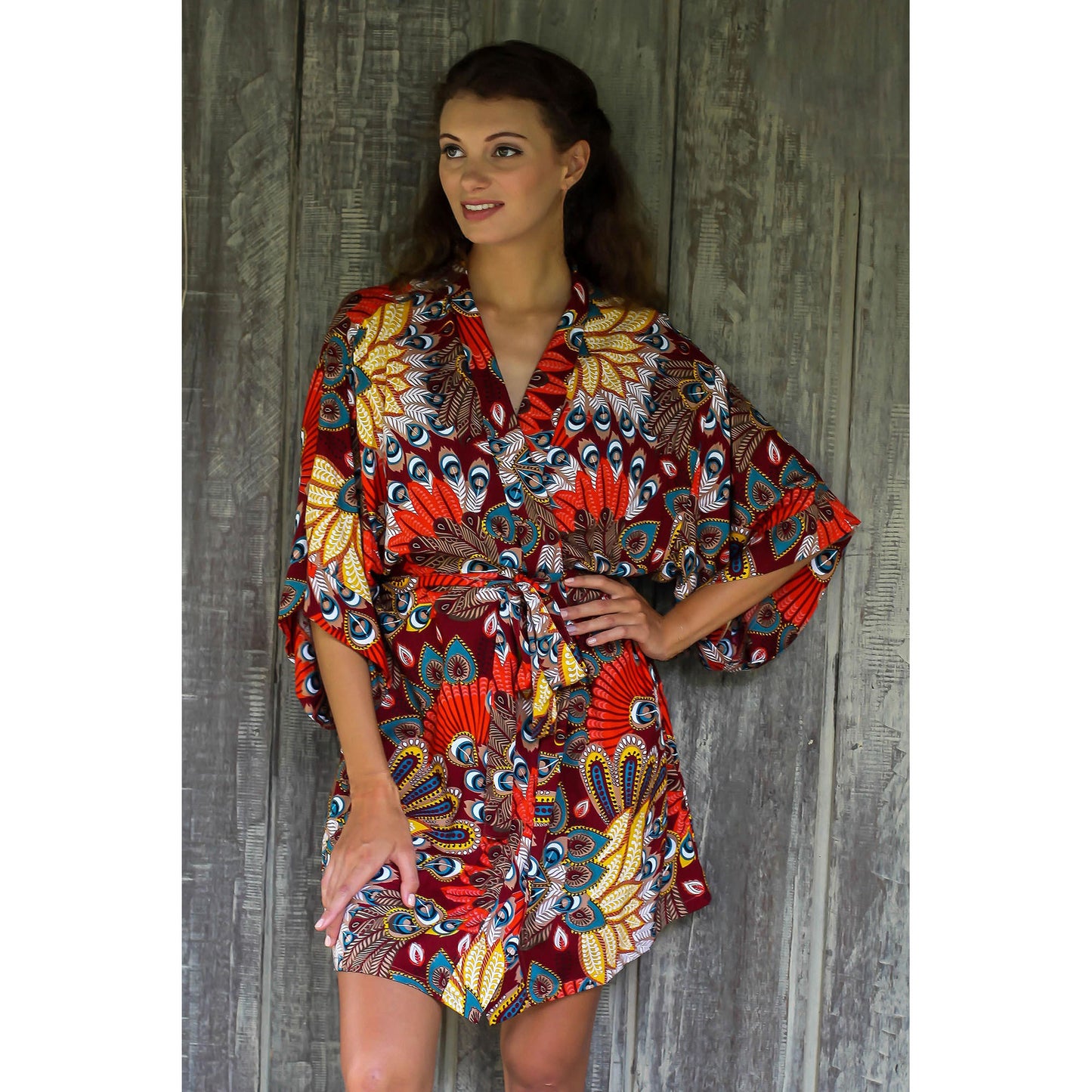 Brush Fire Red Peacock Rayon Robe