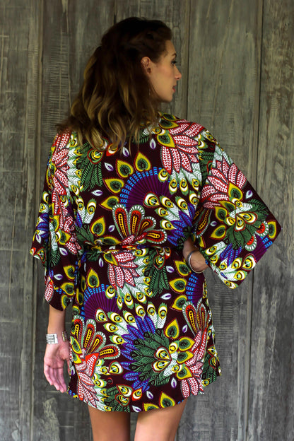 Jungle Groove Multicolored Floral Rayon Robe in Rosewood from Indonesia