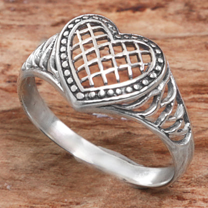 Bali Heart Sterling Silver Heart Shaped Cocktail Ring from Indonesia