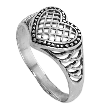 Bali Heart Sterling Silver Heart Shaped Cocktail Ring from Indonesia