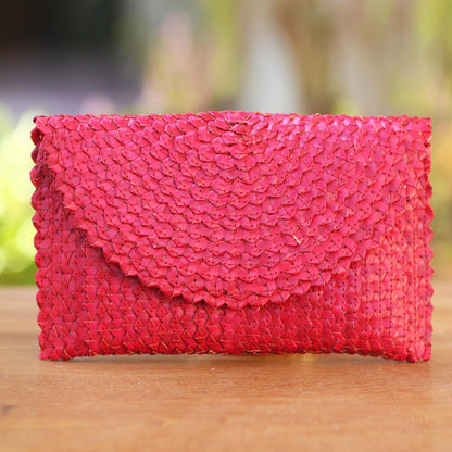 Trance in Ruby Red Hand Made Palm Leaf Fiber Clutch Handbag Indonesia