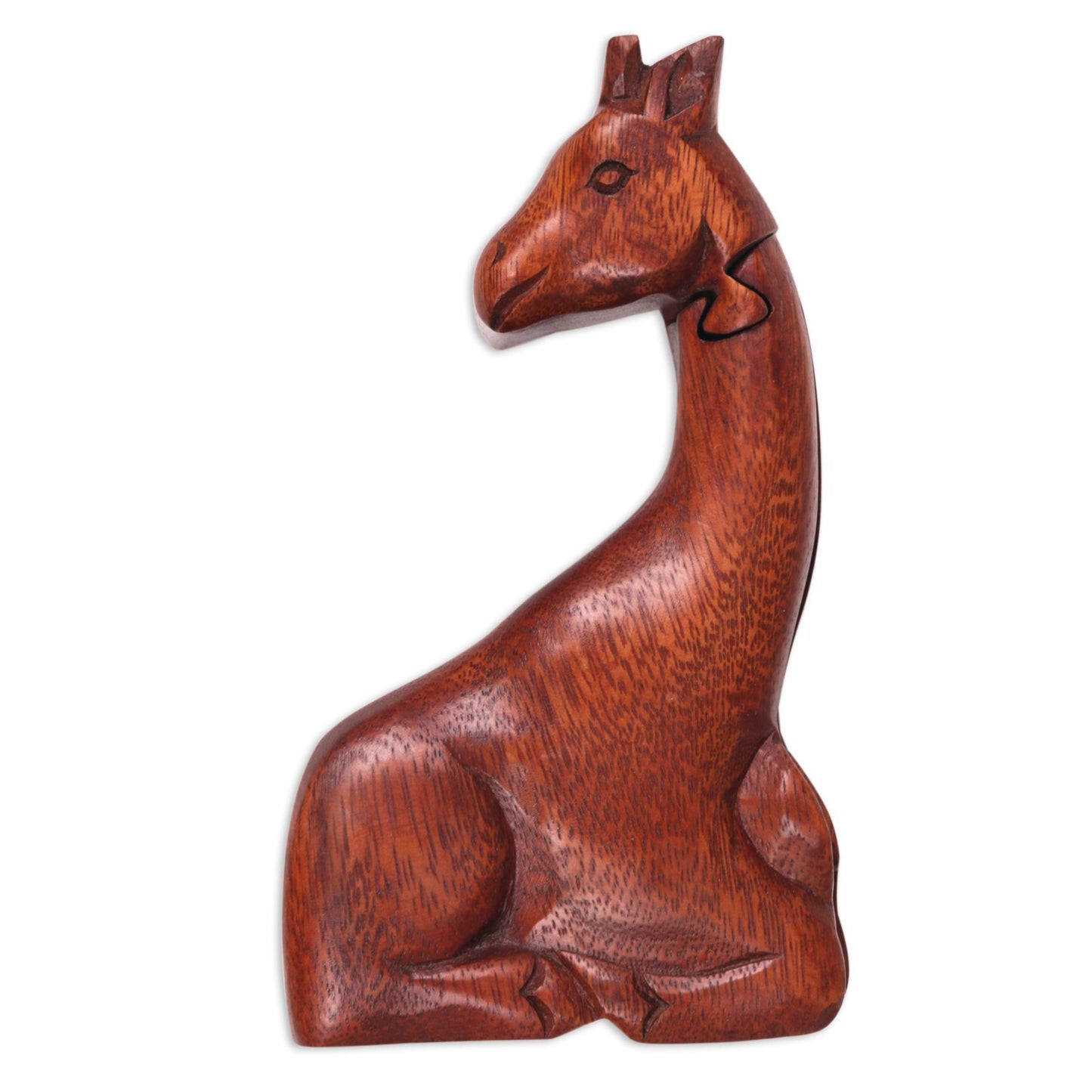 Resting Giraffe Hand Carved Giraffe Shape Wood Puzzle Box from Indonesia
