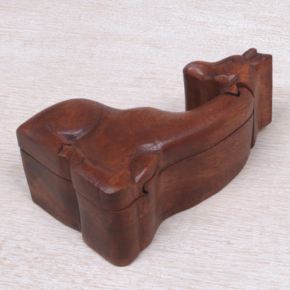 Resting Giraffe Hand Carved Giraffe Shape Wood Puzzle Box from Indonesia