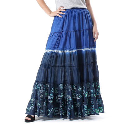 Boho Batik in Royal Blue Tie-Dyed Cotton Skirt in Royal Blue and Black Thailand