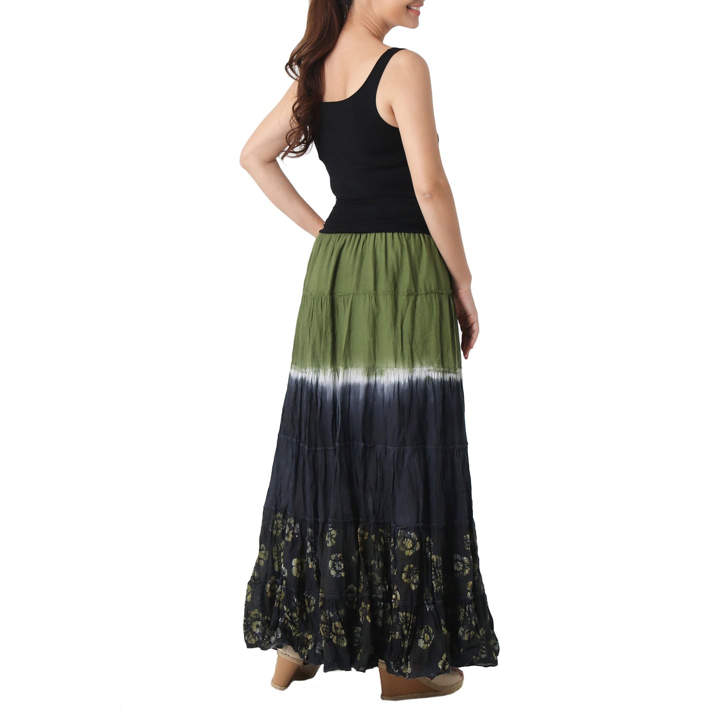 Festive Summer in Olive Black & Green Batik Cotton Skirt