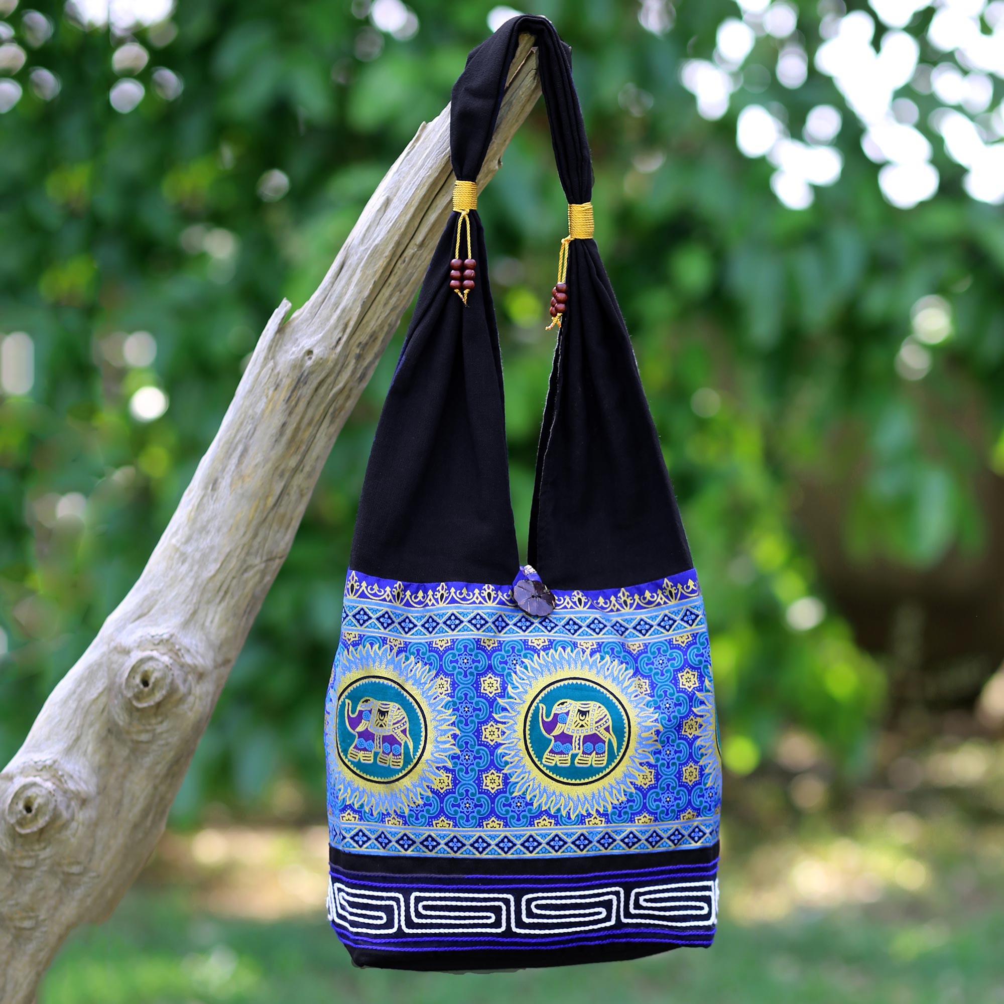 NOVICA Spiral & Shine Cotton Blend Shoulder Bag | GreaterGood