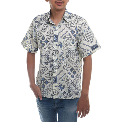 Island Batik Blue & White Men's Batik Shirt