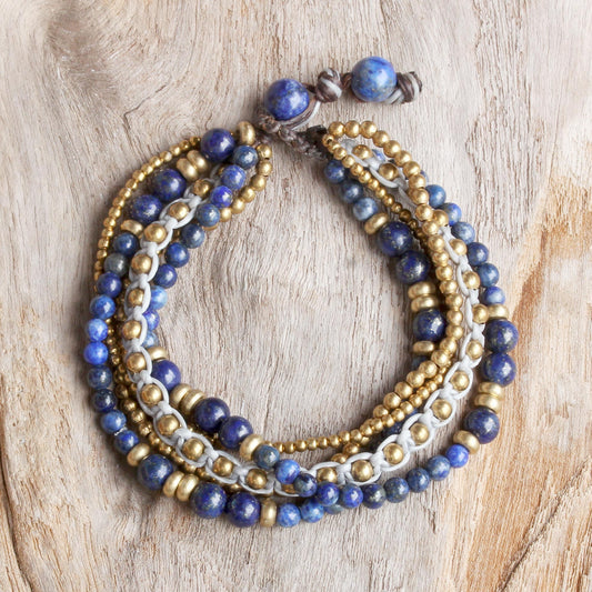 Brisk Ocean Brass and Lapis Lazuli Multi-Strand Beaded Bracelet