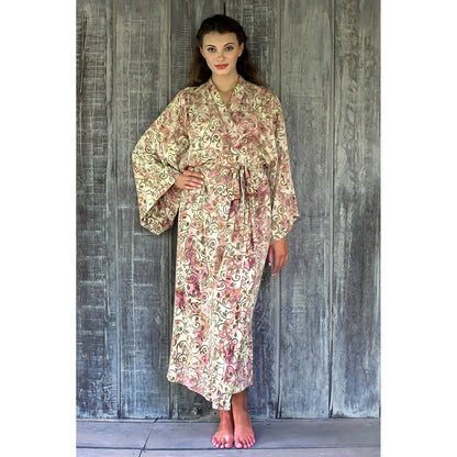 Grand Floral Beige Rayon Batik Robe
