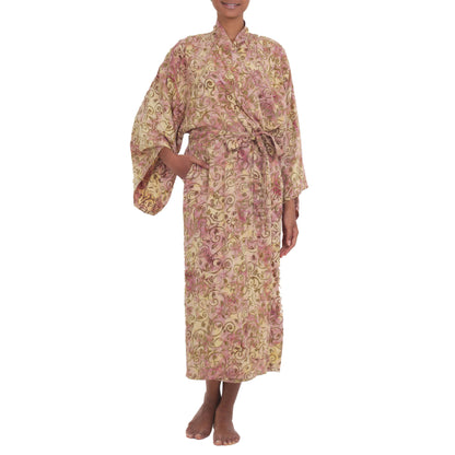 Grand Floral Beige Rayon Batik Robe