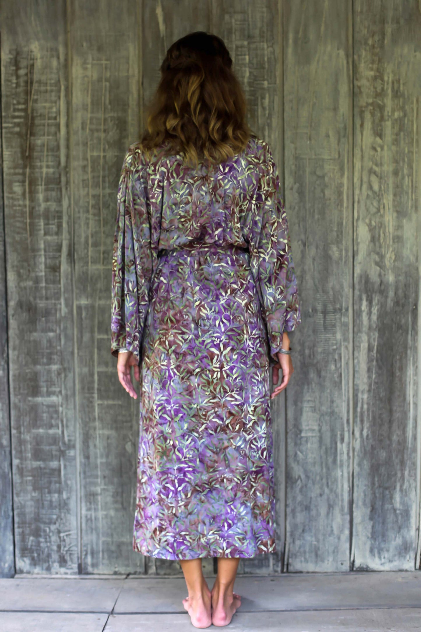 Floral Mansion Sienna Purple Floral Batik on Rayon Long Robe from Indonesia