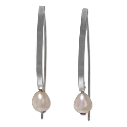 Cultured Freshwater Pearl & Silver Drop Earrings