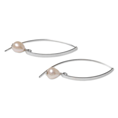 Cultured Freshwater Pearl & Silver Drop Earrings