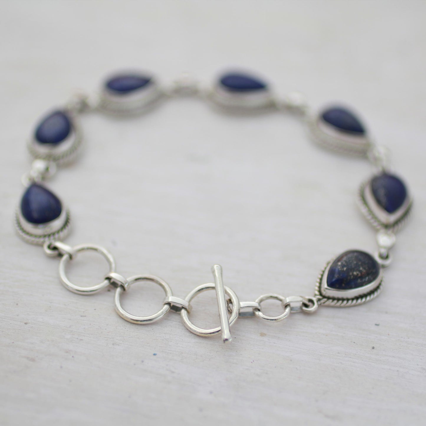 Caressing Rain in Blue Lapis Lazuli & Silver Link Bracelet