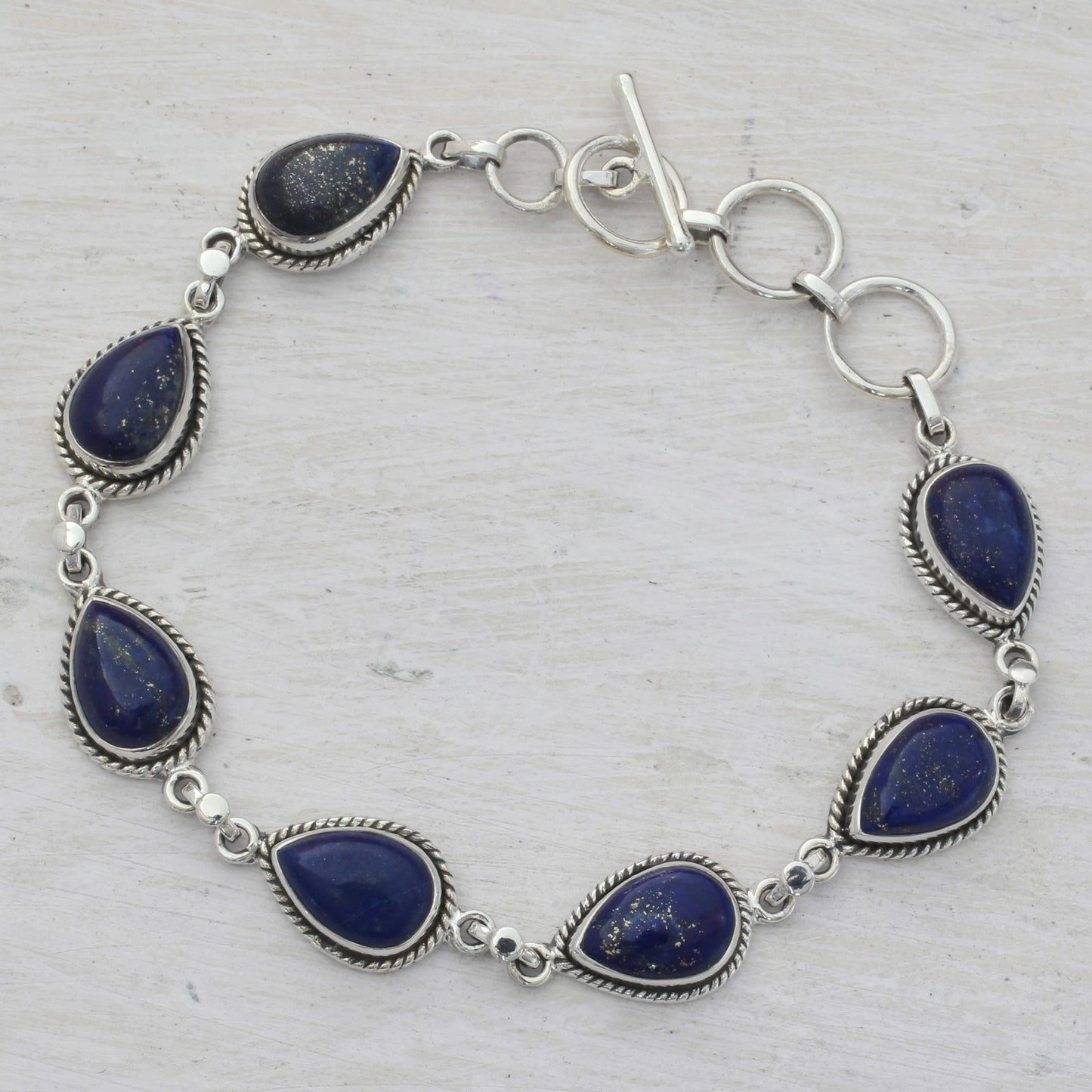 Caressing Rain in Blue Lapis Lazuli & Silver Link Bracelet