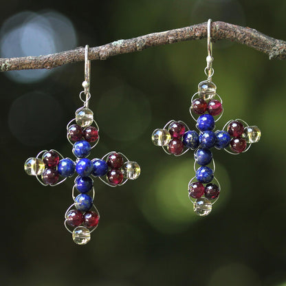 Precious Cross Multi-Gemstone Earrings
