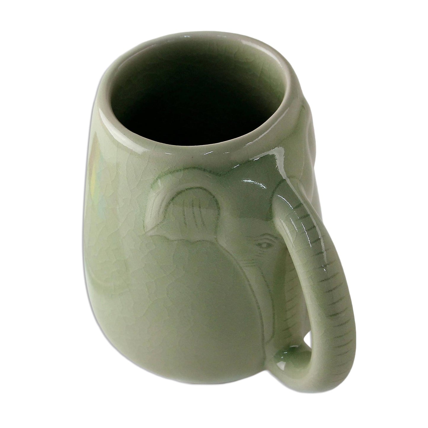 Morning Elephant in Green Ceramic Celadon Elephant Mug in Green from Thailand