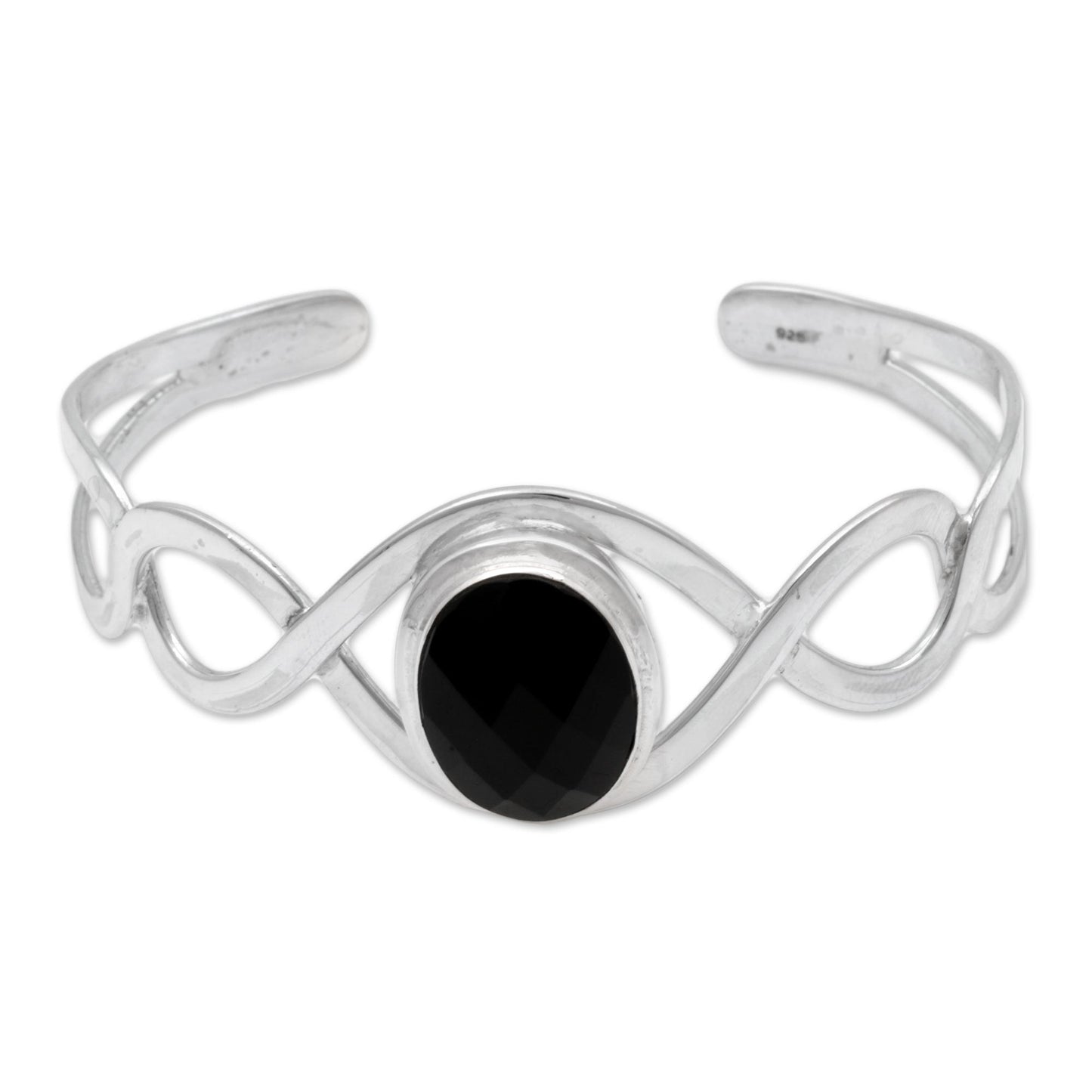 Double Helix Onyx & Silver Cuff Bracelet