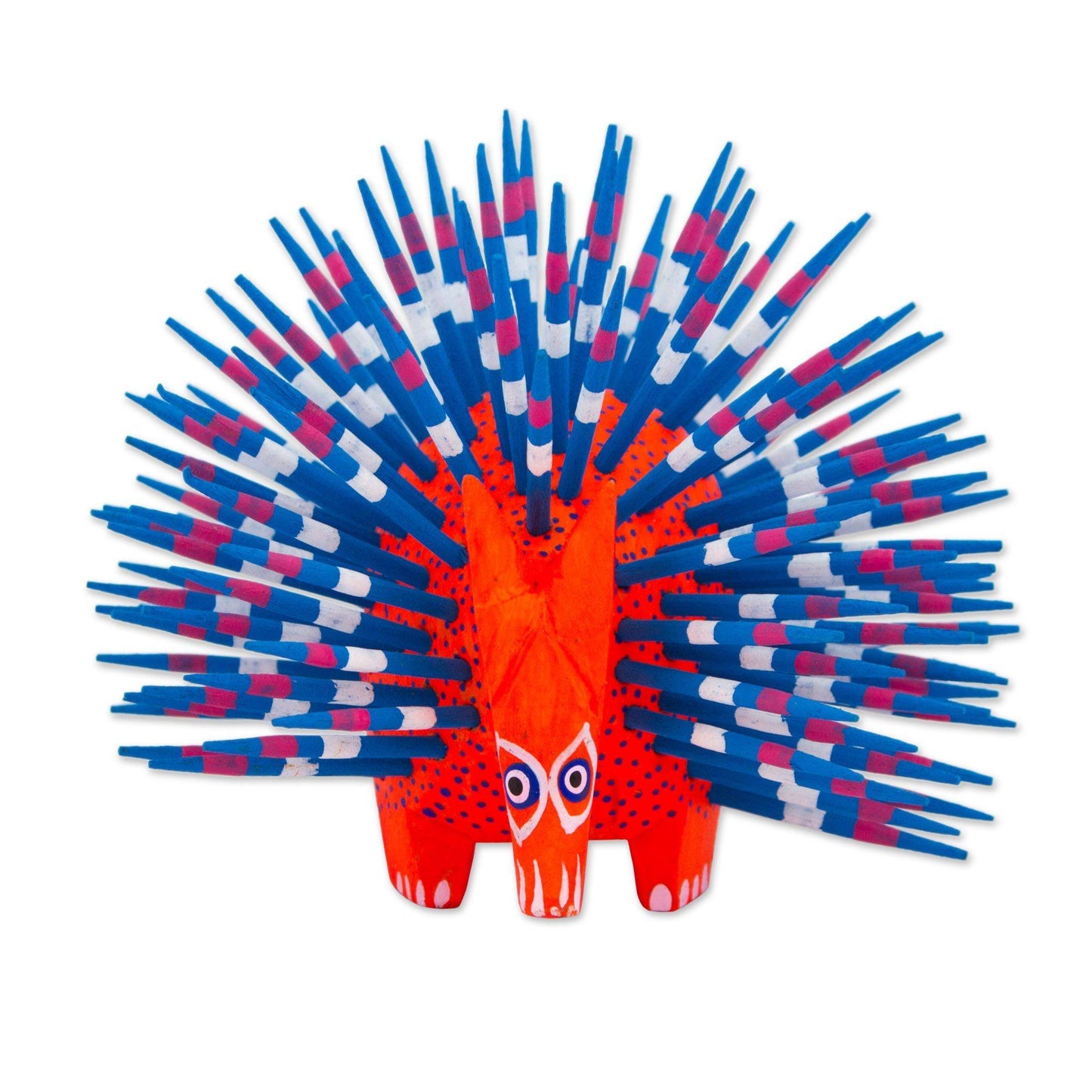 Blue & Red Handpainted Porcupine Sculpture