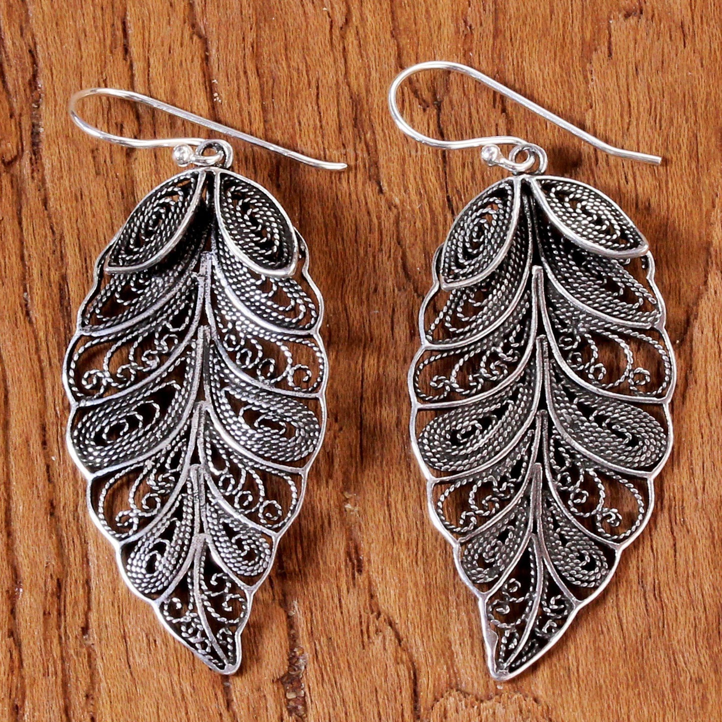 Feathered Leaves Sterling Silver Dangle Earrings