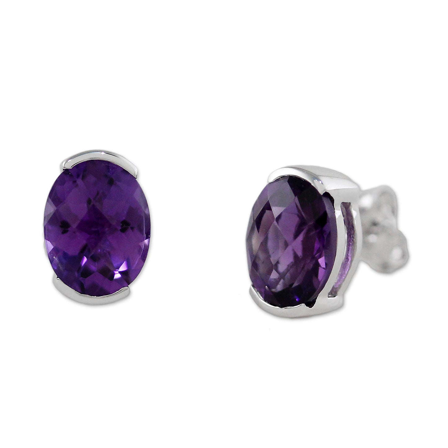 Precious Plum Amethyst and Sterling Silver Stud Earrings from Thailand