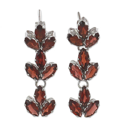 Radiant Red Leaves Garnet & Silver Dangle Earrings