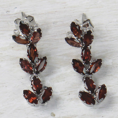 Radiant Red Leaves Garnet & Silver Dangle Earrings