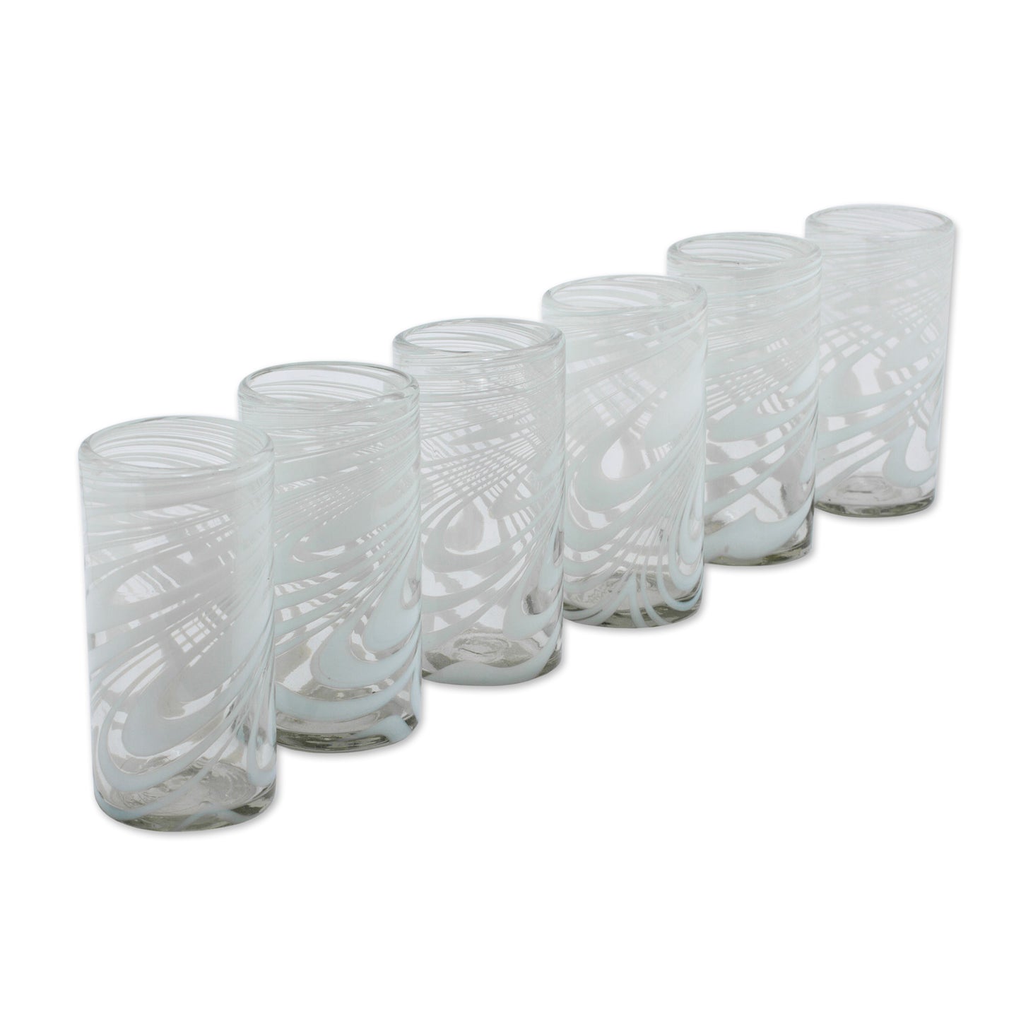 Whirling White Set of 6 Blown Recycled White Highball Glasses from Mexico