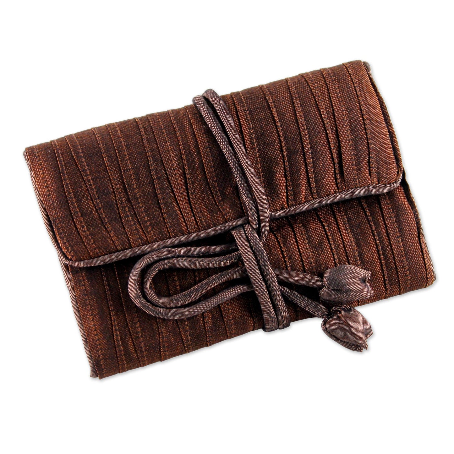 Enchanted Journey in Russet Hand Woven Silk and Rayon Blend Thai Jewelry Roll in Russet