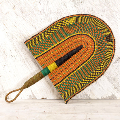 African Comfort Handwoven Multicolored Raffia Fan from Ghana