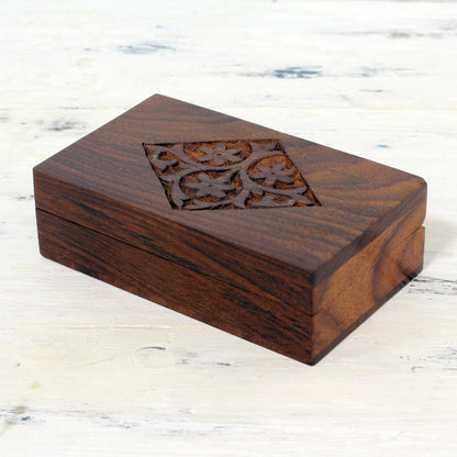 Spring Blossoms Hand Carved Decorative Mango Wood Box from India