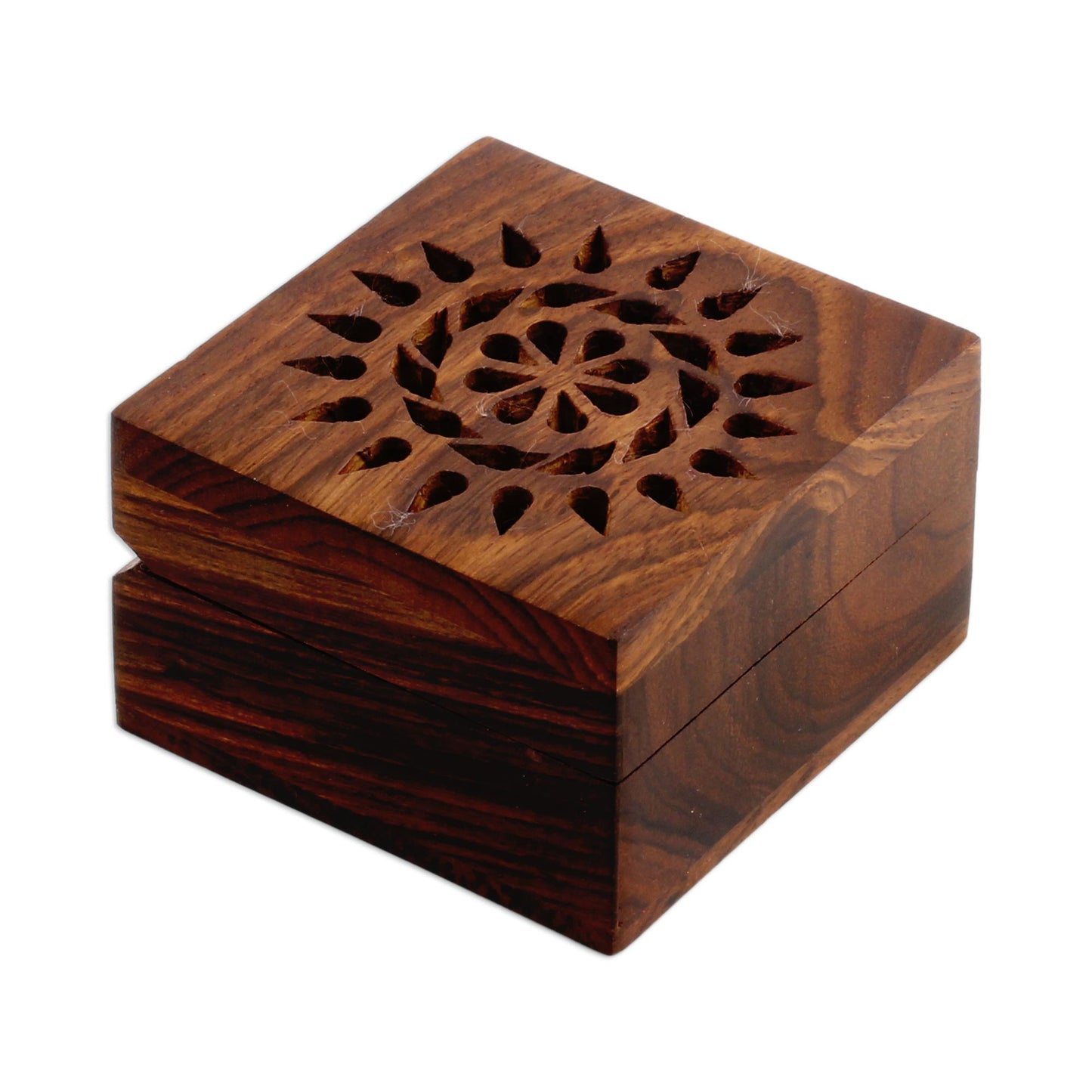 Glorious Flower Hand Carved Decorative Mango Wood Box from India