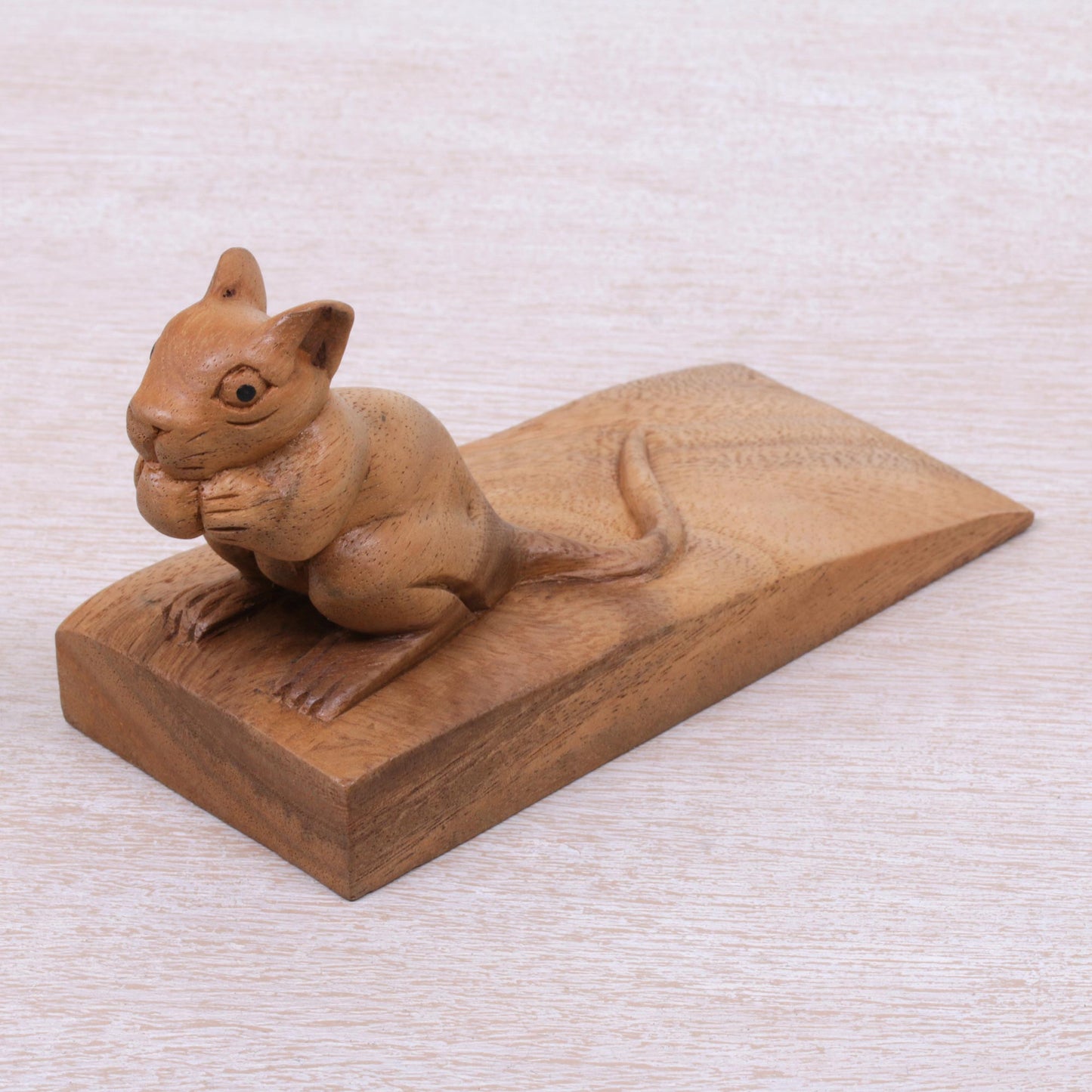 Charming Mouse in Brown Wood Door Stopper