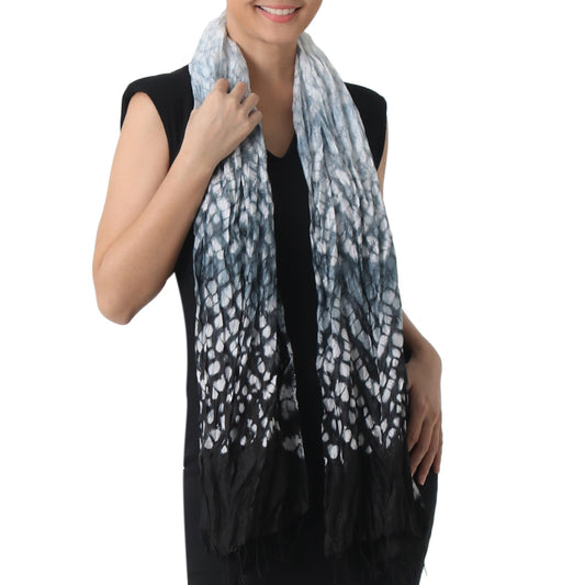 Smoke Drift Rayon Blend Tie-Dyed Scarf in Onyx and Smoke