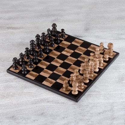 Worthy Match Marble Chess Set in Beige and Black from Mexico