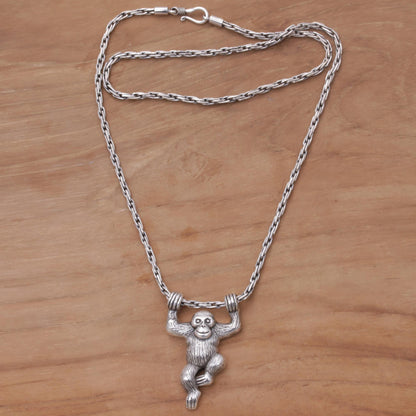 Monkey Charm Silver Pendant Necklace