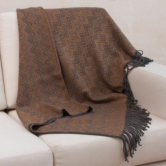 Diamond Embrace Throw Blanket with Diamond Motifs in Slate and Spice